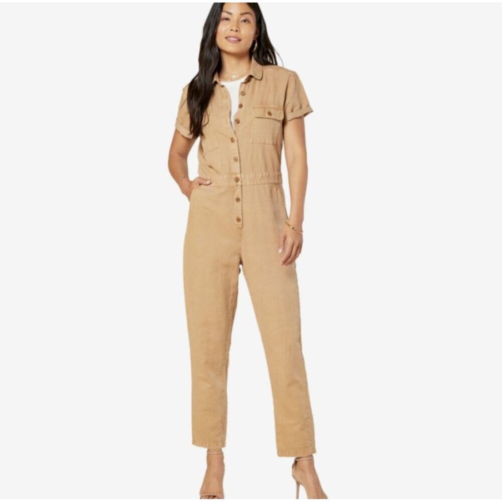 NEW Outerknown SEA Jumpsuit Linen Blend Tan Sand Utility Size Small NWT